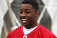 SANTA CLARA, CA - MAY 01:  Michael Crabtree #15 of the San Francisco 49ers looks on at practice during the 49ers Minicamp at their training facilities on May 1, 2009 in Santa Clara, California. Crabtree was the 49ers first round draft pick.  (Photo by Jed Jacobsohn/Getty Images)
