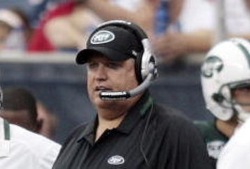 HOUSTON - SEPTEMBER 13: Head coach Rex Ryan of the New York Jets looks on from the sidelines during the game against the Houston Texans at Reliant Stadium on September 13, 2009 in Houston, Texas.  (Photo by Bob Levey/Getty Images)