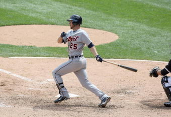 CHICAGO - JUNE 08:  Ryan Raburn #25 of the Detroit Tigers swings at the pitch against the Chicago White Sox on June 8, 2009 at U.S. Cellular Field in Chicago, Illinois. (Photo by Jonathan Daniel/Getty Images) 