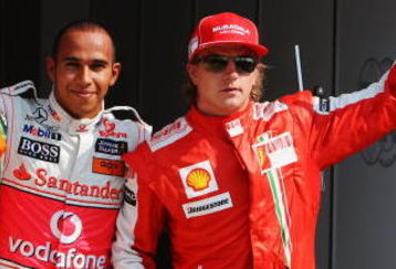 MONZA, ITALY - SEPTEMBER 12:  Second placed Adrian Sutil (L) of Germany and Force India, pole sitter Lewis Hamilton (C) of Great Britain and McLaren Mercedes and third placed Kimi Raikkonen (R) of Finland and Ferrari celebrate in parc ferme after qualifying for the Italian Formula One Grand Prix at the Autodromo Nazionale di Monza on September 12, 2009 in Monza, Italy.  (Photo by Mark Thompson/Getty Images)