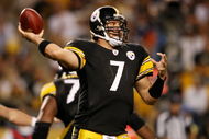 PITTSBURGH - SEPTEMBER 10: Quarterback Ben Roethlisberger #7 of the Pittsburgh Steelers looks to pass the ball during the second quarter of the NFL season opener against the Tennessee Titans at Heinz Field on September 10, 2009 in Pittsburgh, Pennsylvania. (Photo by Elsa/Getty Images)
