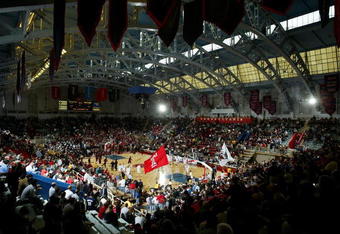 PHILADELPHIA - FEBRUARY 21:  General view as fans file into their seats prior to the #2 Saint Joseph's University Hawks 76-53 defeat of the Temple University Owls during Atlantic 10 basketball action on February 21, 2004 at The Palestra in Philadelphia, Pennsylvania. (Photo by Doug Pensinger/Getty Images)