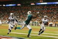 MIAMI - SEPTEMBER 21:  Defensive backs Kelvin Hayden #26 and Antoine Bethea #41 of the Indianapolis Colts watch as Ted Ginn Jr. #19 of the Miami Dolphins nearly hauls in a touchdown catch at Land Shark Stadium on September 21, 2009 in Miami, Florida.  (Photo by Doug Benc/Getty Images)