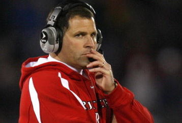EAST HARTFORD, CT - NOVEMBER 3: Coach Greg Schiano of the Rutgers Scarlet Knights watches the action against the University of Connecticut Huskies at Rentschler Field November 3, 2007 in East Hartford, Connecticut.  (Photo by Jim Rogash/Getty Images)