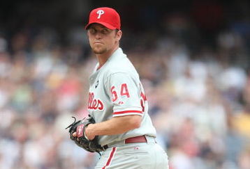 NEW YORK - MAY 24:  Brad Lidge #54 of the Philadelphia Phillies pitches  against the New York Yankees on May 24, 2009 at Yankee Stadium in the Bronx borough of New York City.  (Photo by Nick Laham/Getty Images)