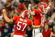 ATHENS, GA - SEPTEMBER 12: Quarterback Joe Cox #14 and Blair Walsh #57 celebrate a touchdown against the Georgia Bulldogs of the South Carolina Gamecocks at Sanford Stadium on September 12, 2009 in Athens, Georgia. (Photo by Kevin C. Cox/Getty Images)