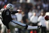 OAKLAND, CA - NOVEMBER 02: Shane Lechler #9 of the Oakland Raiders punts against the Atlanta Falcons during an NFL game on November 2, 2008 at the Oakland-Alameda County Coliseum in Oakland, California.  (Photo by Jed Jacobsohn/Getty Images)
