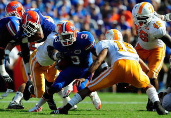 GAINESVILLE, FL - SEPTEMBER 19:  Chris Rainey #3 of the Florida Gators runs for a first down during the game against the Tennessee Volunteers at Ben Hill Griffin Stadium on September 19, 2009 in Gainesville, Florida.  (Photo by Sam Greenwood/Getty Images)