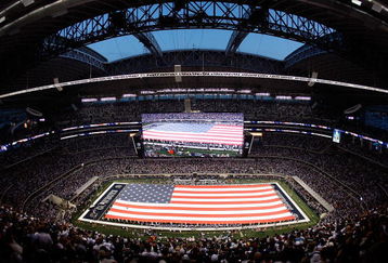 ARLINGTON, TX - SEPTEMBER 20:  An American flag on the field before a game between the New York Giants and the Dallas Cowboys at Cowboys Stadium on September 20, 2009 in Arlington, Texas.  (Photo by Ronald Martinez/Getty Images)