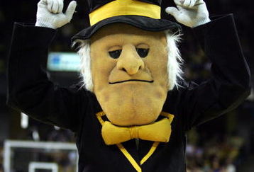 WINSTON-SALEM, NC - FEBRUARY 2:  The Wake Forest Demon Deacons mascot performs during the game against the Duke Blue Devils on February 2, 2005 at Lawrence Joel Veterans Memorial Coliseum in Winston-Salem, North Carolina. Wake Forest defeated Duke 92-89. (Photo by Streeter Lecka/Getty Images)