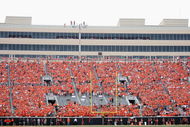 STILLWATER, OK - SEPTEMBER 05:  Fans of the Oklahoma State Cowboys fill the west endzone seats during the college football game against the Georgia Bulldogs at Boone Pickens Stadium on September 5, 2009 in Stillwater, Oklahoma.  The Cowboys defeated the Bulldogs 24-10.  (Photo by Christian Petersen/Getty Images)