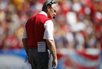 CLEVELAND - SEPTEMBER 19:  Head coach Jim Tressel of the Ohio State Buckeyes looks on while playing the Toledeo Rockets on September 19, 2009 at Cleveland Browns Stadium in Cleveland, Ohio. Ohio State won the game 38-0.  (Photo by Gregory Shamus/Getty Images)