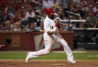ST. LOUIS, MO - JULY 14:  National League All-Star Albert Pujols of the St. Louis Cardinals bats during the 2009 MLB All-Star Game at Busch Stadium on July 14, 2009 in St Louis, Missouri. (Photo by Dilip Vishwanat/Getty Images)