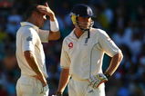 SYDNEY, AUSTRALIA - JANUARY 04:  Andrew Flintoff (R) and Kevin Pietersen of England await the third umpire's decision on the stumping by Adam Gilchrist of Flintoff off the bowling of Shane Warne during day three of the fifth Ashes Test Match between Australia and England at the Sydney Cricket Ground on January 4, 2007 in Sydney, Australia.  (Photo by Tom Shaw/Getty Images)