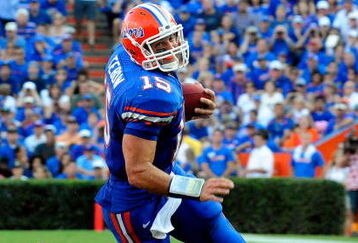 GAINESVILLE, FL - SEPTEMBER 19:  Tim Tebow #15 of the Florida Gators scrambles for yardage during the game against the Tennessee Volunteers at Ben Hill Griffin Stadium on September 19, 2009 in Gainesville, Florida.  (Photo by Sam Greenwood/Getty Images)