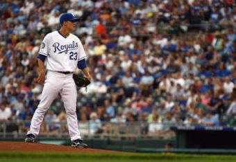 KANSAS CITY, MO - JUNE 17:  Zack Greinke #23 of the Kansas City Royals walks to the mound during the game against the Arizona Diamondbacks on June 17, 2009 at Kauffman Stadium in Kansas City, Missouri. (Photo by Jamie Squire/Getty Images)