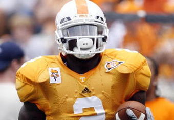 KNOXVILLE, TN - SEPTEMBER 12: Montario Hardesty #2 of the Tennessee Volunteers during warmups against the UCLA Bruins on September 12, 2009 at Neyland Stadium in Knoxville, Tennessee. UCLA beat Tennessee 19-15. (Photo by Joe Murphy/Getty Images)