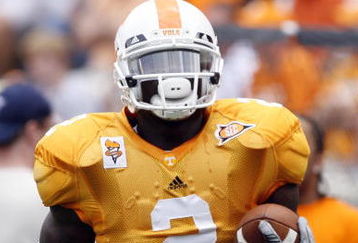 KNOXVILLE, TN - SEPTEMBER 12: Montario Hardesty #2 of the Tennessee Volunteers during warmups against the UCLA Bruins on September 12, 2009 at Neyland Stadium in Knoxville, Tennessee. UCLA beat Tennessee 19-15. (Photo by Joe Murphy/Getty Images)