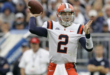 STATE COLLEGE, PA - SEPTEMBER 12: Quarterback Greg Paulus #2 of the Syracuse Orangemen throws a pass during the second half against the Penn State Nittany Lions at Beaver Stadium  September 12, 2009 in State College, Pennsylvania. Penn State won 28-7. (Photo by Chris Gardner/Getty Images)