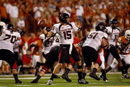 AUSTIN, TX - SEPTEMBER 19:  Quarterback Taylor Potts #15 of the Texas Tech Red Raiders drops back to pass against the Texas Longhorns at Darrell K Royal-Texas Memorial Stadium on September 19, 2009 in Austin, Texas.  (Photo by Ronald Martinez/Getty Images)
