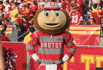 LOS ANGELES - SEPTEMBER 13:  Ohio State mascot Brutus Buckeye looks on during the game against the USC Trojans on September 13, 2008 at the Los Angeles Memorial Coliseum in Los Angeles, California.  USC won 35-3.  (Photo by Jeff Golden/Getty Images)