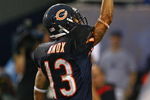 CHICAGO - SEPTEMBER 20: Johnny Knox #13 of the Chicago Bears celebrates a touchdown catch against the Pittsburgh Steelers on September 20, 2009 at Soldier Field in Chicago, Illinois. The Bears defeated the Steelers 17-14. (Photo by Jonathan Daniel/Getty Images)