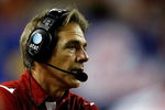 ATLANTA - SEPTEMBER 05:  Head coach Nick Saban of the Alabama Crimson Tide looks on against the Virginia Tech Hokies during the Chick-fil-A Kickoff Game at Georgia Dome on September 5, 2009 in Atlanta, Georgia.  (Photo by Kevin C. Cox/Getty Images)
