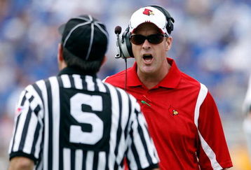 LEXINGTON, KY - SEPTEMBER 19:  Steve Kragthorpe the Head Coach of the Louisville Cardinals gives an offical his opinion during the game against the Kentucky Wildcats at Commonwealth Stadium on September 19, 2009 in Lexington, Kentucky.  (Photo by Andy Lyons/Getty Images)