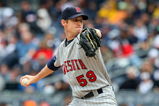 NEW YORK - MAY 17:  Kevin Slowey #59 of the Minnesota Twins pitches against the New York Yankees on May 17, 2009 at Yankee Stadium in the Bronx borough of New York City. The Yankees defeated the Twins 3-2 in ten innings.  (Photo by Jim McIsaac/Getty Images)