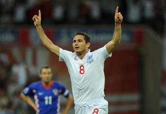LONDON, ENGLAND - SEPTEMBER 09:  Frank Lampard of England celebrates scoring his team's third goal during the FIFA 2010 World Cup Group 6 Qualifying match between England and Croatia at Wembley Stadium on September 9, 2009 in London, England.  (Photo by Shaun Botterill/Getty Images)