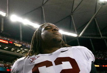 ATLANTA - SEPTEMBER 05:  Defensive lineman Terrence Cody #62 of the Alabama Crimson Tide against the Virginia Tech Hokies during the Chick-fil-A Kickoff Game at Georgia Dome on September 5, 2009 in Atlanta, Georgia.  (Photo by Kevin C. Cox/Getty Images)