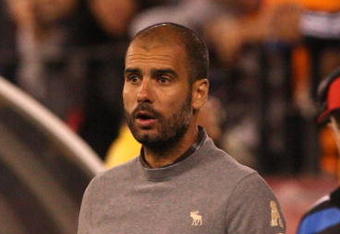 SAN FRANCISCO - AUGUST 08:  Head coach Josep Guardiola of FC Barcelona looks on againt Guadalajara Chivas during an international friendly match at Candlestick Park on August 8, 2009 in San Francisco, California.  (Photo by Jed Jacobsohn/Getty Images)