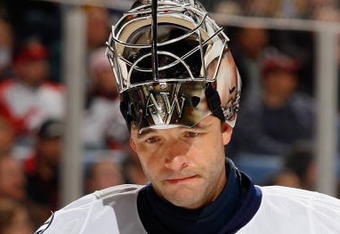 BUFFALO, NY - OCTOBER 30:  Olaf Kolzig #37 of the Tampa Bay Lightning looks on during the game against the Buffalo Sabres on October 30, 2008 at HSBC Arena in Buffalo, New York. (Photo by Rick Stewart/Getty Images)