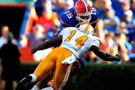 GAINESVILLE, FL - SEPTEMBER 19:  Tim Tebow #15 of the Florida Gators is tackled by Eric Berry #14 of the Tennessee Volunteers during the game at Ben Hill Griffin Stadium on September 19, 2009 in Gainesville, Florida.  (Photo by Sam Greenwood/Getty Images)