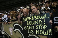 NEW ORLEANS - JANUARY 13:  Fans of the New Orleans Saints celebrates after defeating  the Philadelphia Eagles during the NFC divisional playoff game at the Superdome on January 13, 2007 in New Orleans, Louisiana.The Saints won the game 27-24.  (Photo by Doug Benc/Getty Images)