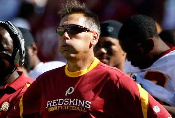 LANDOVER, MD - SEPTEMBER 20:  Head coach Jim Zorn of the Washington Redskins exhales as his team runs out the clock against the St. Louis Rams during their game on September 20, 2009 at FedEx Field in Landover, Maryland.  The Redskins defeated the Rams by a score of 9-7.  (Photo by Win McNamee/Getty Images)
