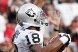 SAN FRANCISCO - AUGUST 22:  Oakland Raiders wide receiver Louis Murphy #18 raises celebrates after making a touchdown in the 2nd quarter as the San Francisco 49ers host the Oakland Raiders at Candlestick Park August 22, 2009 in San Francisco, California.  (Photo by David Paul Morris/Getty Images)