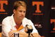 KNOXVILLE, TN - SEPTEMBER 12: Lane Kiffin, head coach of the Tennessee Volunteers talks in the press conference after a game against the UCLA Bruins on September 12, 2009 at Neyland Stadium in Knoxville, Tennessee. UCLA beat Tennessee 19-15. (Photo by Joe Murphy/Getty Images)