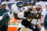 PHILADELPHIA - SEPTEMBER 20:  Sheldon Brown #24 of the Philadelphia Eagles tries to break up a pass to Devery Henderson #19 of the New Orleans Saints during their game at Lincoln Financial Field on September 20, 2009 in Philadelphia, Pennsylvania.  (Photo by Jeff Zelevansky/Getty Images)