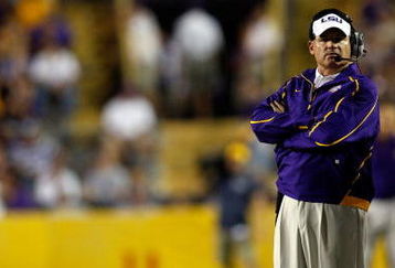 BATON ROUGE, LA - SEPTEMBER 19:  Head coach Les Miles of the Louisiana State University Tigers watches the game against the University of Louisiana-Lafatette Ragin' Cajuns at Tiger Stadium 31-3 on September 19, 2009 in Baton Rouge, Louisiana.  (Photo by Chris Graythen/Getty Images)