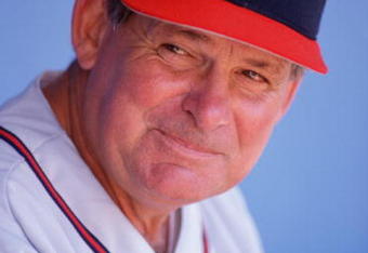 19 APR 1992:  ATLANTA MANAGER BOBBY COX IN THE DUGOUT DURING THE BRAVES GAME VERSUS THE LOS ANGELES DODGERS AT DODGER STADIUM IN LOS ANGELES, CALIFORNIA. Mandatory Credit: Stephen Dunn/ALLSPORT
