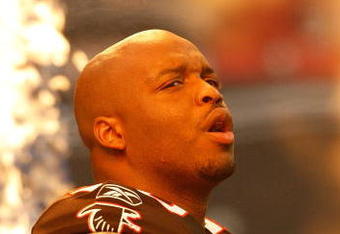ATLANTA - SEPTEMBER 20:  John Abraham #55 of the Atlanta Falcons enters the field to face the Carolina Panthers at Georgia Dome on September 20, 2009 in Atlanta, Georgia.  (Photo by Kevin C. Cox/Getty Images)