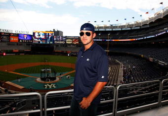 NEW YORK - JUNE 30:  Dallas Cowboys Quarterback and  Starter Spokesperson Tony Romo attends NY Yankee batting practice at Yankee Stadium on June 30, 2009 in New York City.  (Photo by Joe Kohen/Getty Images for Iconix Brand Group, Inc)