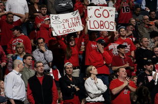 NASHVILLE, TN - MARCH 18: Fans for the New Mexico Lobos watch with mixed reactions late in the game as the Lobos take on the Villanova Wildcats in the first round of the NCAA Division I Men's Basketball Championship at the Gaylord Entertainment Center on March 18, 2005 in Nashville, Tennessee. Villanova defeated New Mexico 55-47. (Photo by Brian Bahr/Getty Images)