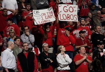 NASHVILLE, TN - MARCH 18:  Fans for the New Mexico Lobos watch with mixed reactions late in the game as the Lobos take on the Villanova Wildcats in the first round of the NCAA Division I Men's Basketball Championship at the Gaylord Entertainment Center on March 18, 2005 in Nashville, Tennessee. Villanova defeated New Mexico 55-47.  (Photo by Brian Bahr/Getty Images)