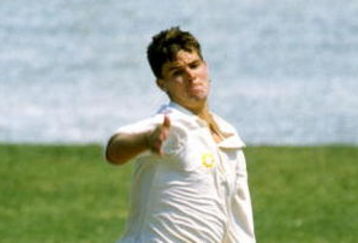13 Oct 1995:  Bryan Strang of Zimbabwe bowls in the Test Match against South Africa at the Harare Sports Club in Zimbabwe.   \ Mandatory Credit: Clive Mason /Allsport