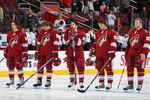 GLENDALE, AZ - SEPTEMBER 18:  (L-R) Kevin Porter #18, Brett MacLean #39, Matthew Lombardi #15, Shane Doan #19 and Jim Vandermeer #20 of the Phoenix Coyotes stand attended for the National Anthem before the preseason NHL game against the Anaheim Ducks at Jobing.com Arena on September 19, 2009 in Glendale, Arizona. The Ducks defeated the Coyotes 4-3 in overtime.  (Photo by Christian Petersen/Getty Images)