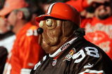 CLEVELAND,OH - NOVEMBER 14: A Cleveland Browns fan takes in the NFL game between the Browns and the Pittsburgh Steelers at Cleveland Browns Stadium on November 14, 2004 in Cleveland, Ohio.    (Photo by Andy Lyons/Getty Images)