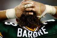 GREEN BAY, WI - AUGUST 15:  Offensive guard Allen Barbre #78 of the Green Bay Packers fixes his hair against the Cleveland Browns during the preseason game at Lambeau Field on August 15, 2009 in Green Bay, Wisconsin. (Photo by Jonathan Daniel/Getty Images)