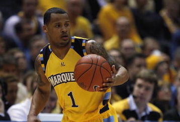 MILWAUKEE - FEBRUARY 25: Dominic James #1 of the Marquette Golden Eagles brings the ball upcourt against the Connecticut Huskies before breaking a bone in his foot during the first half on February 25, 2009 at the Bradley Center in Milwaukee, Wisconsin. Connecticut defeated Marquette 93-82. (Photo by Jonathan Daniel/Getty Images)